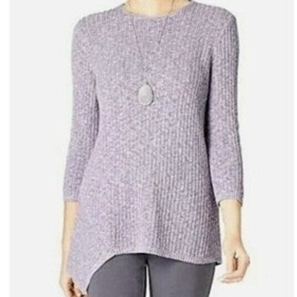 Pure Jill Sweater Purple Asymmetrical Hem Ribbed Knit Pullover Casual XS Petite